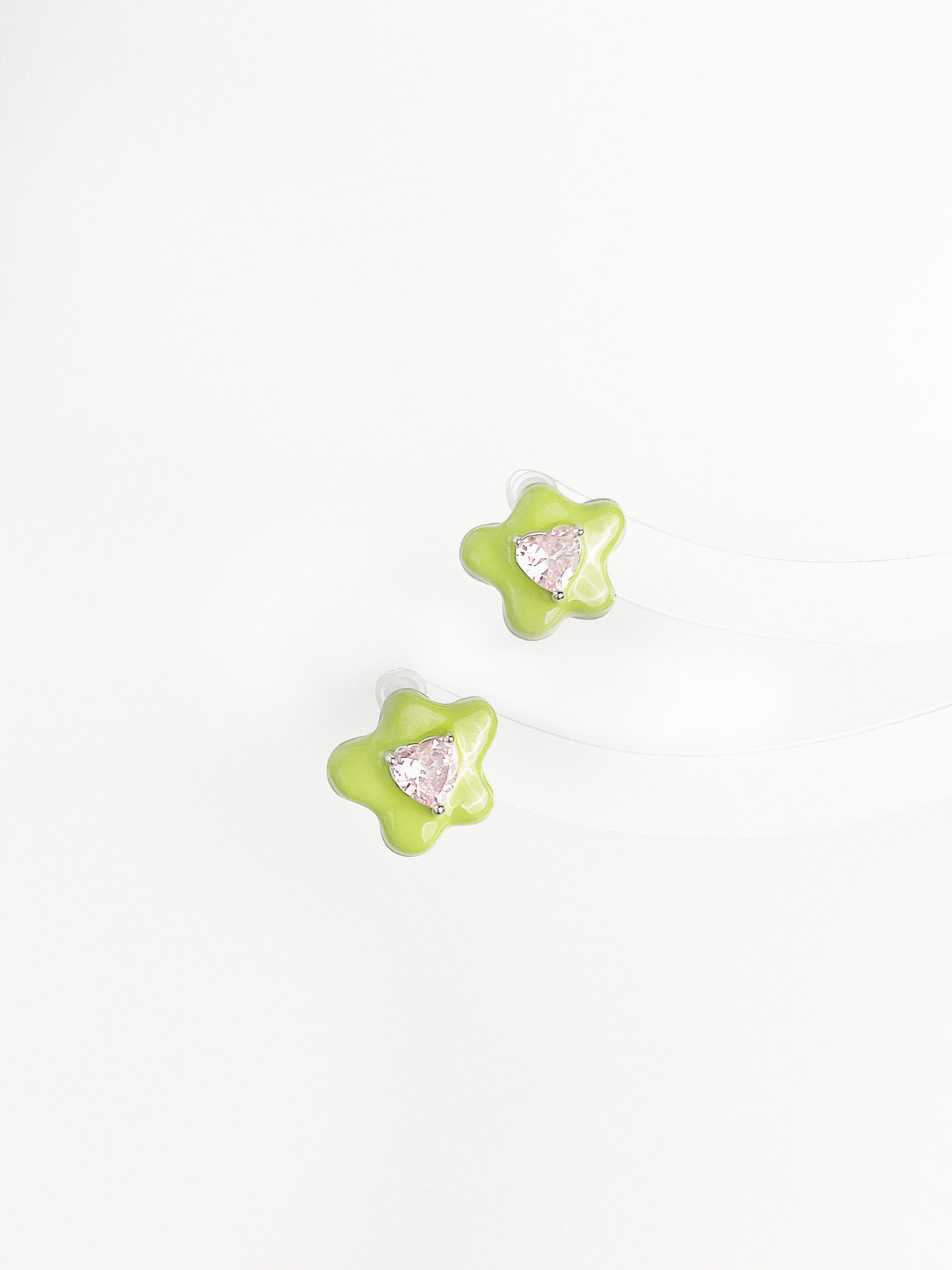 Apple Green Drip Glaze Flower Zircon Earrings