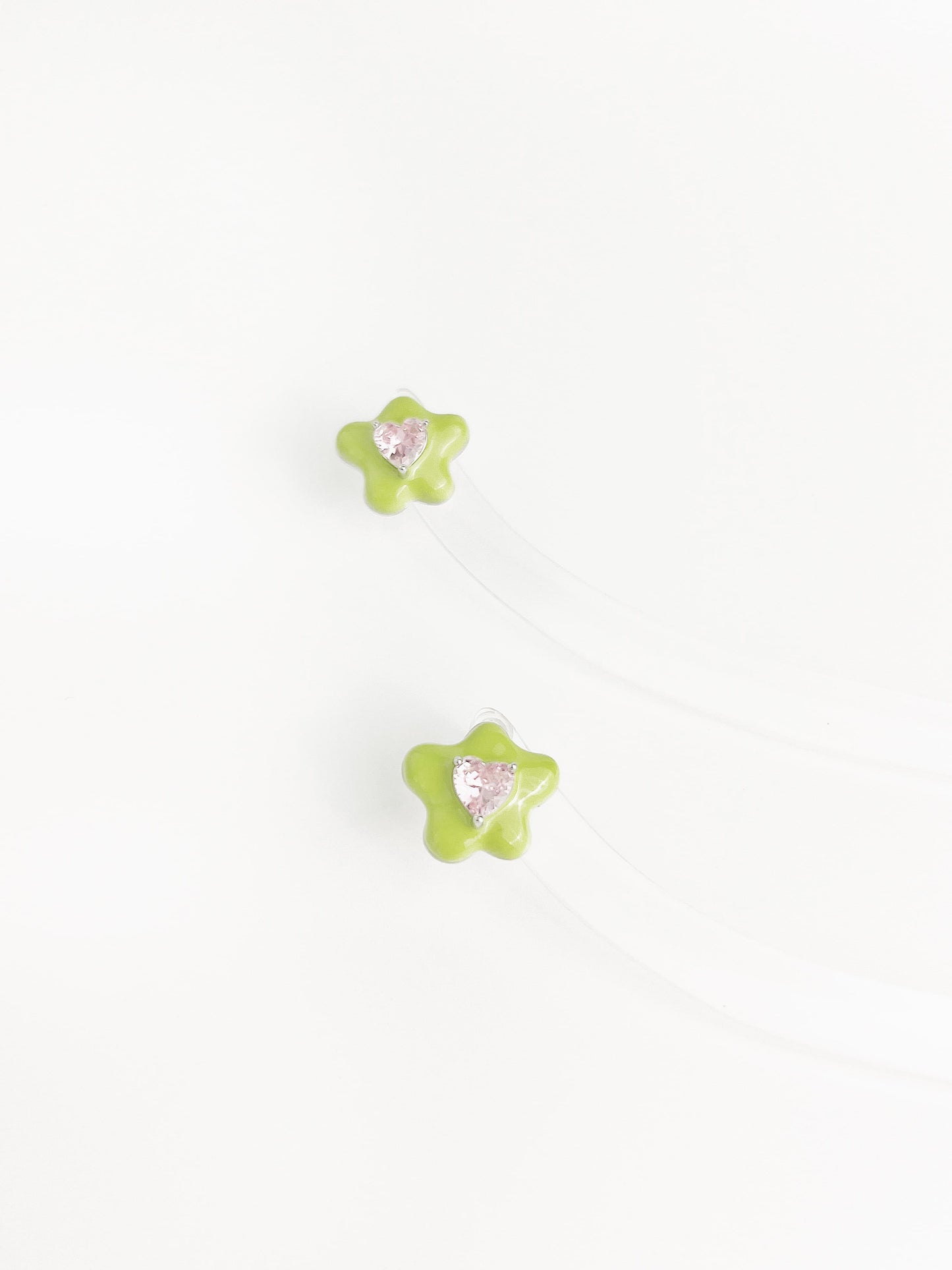 Apple Green Drip Glaze Flower Zircon Earrings