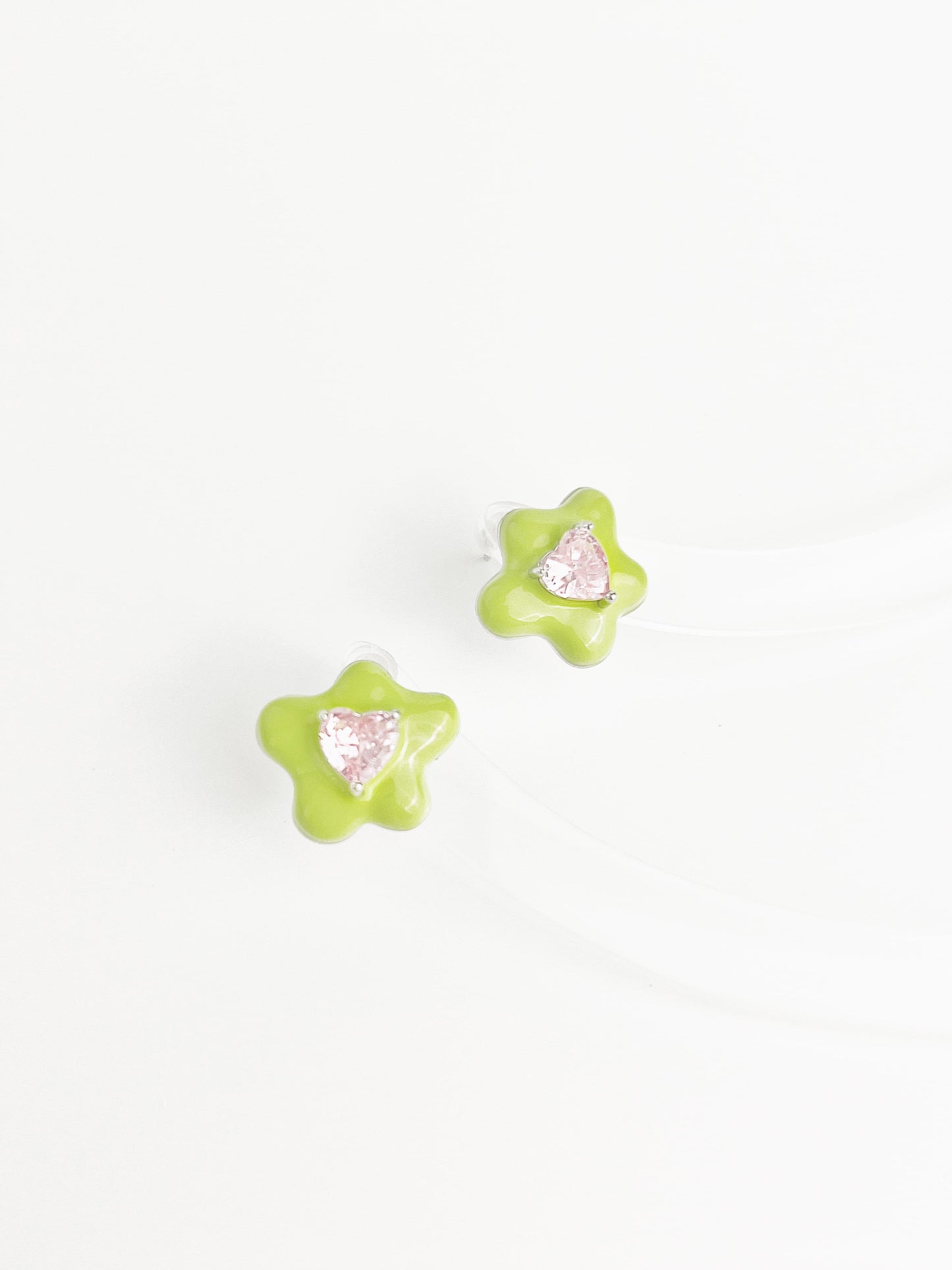 Apple Green Drip Glaze Flower Zircon Earrings