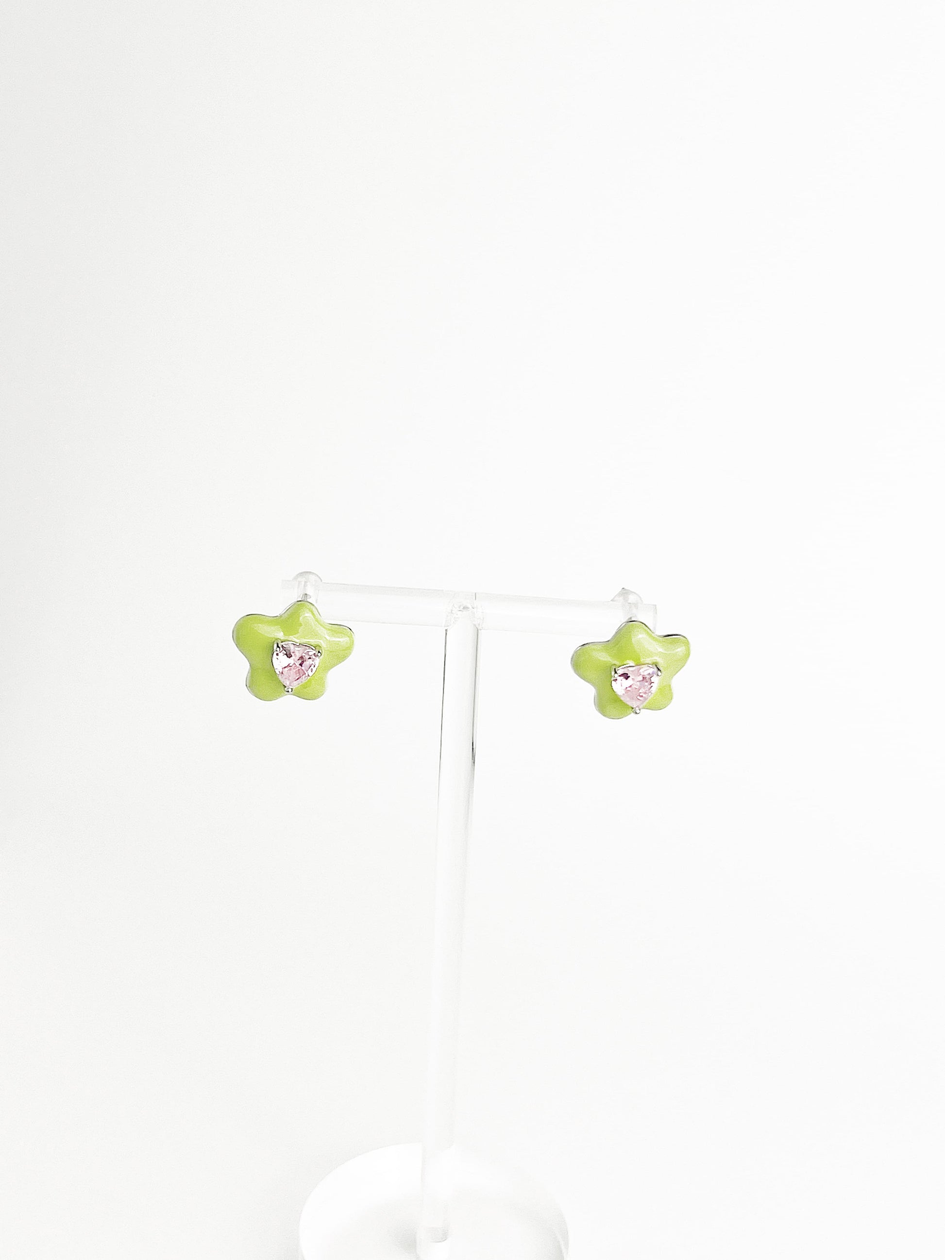 Apple Green Drip Glaze Flower Zircon Earrings