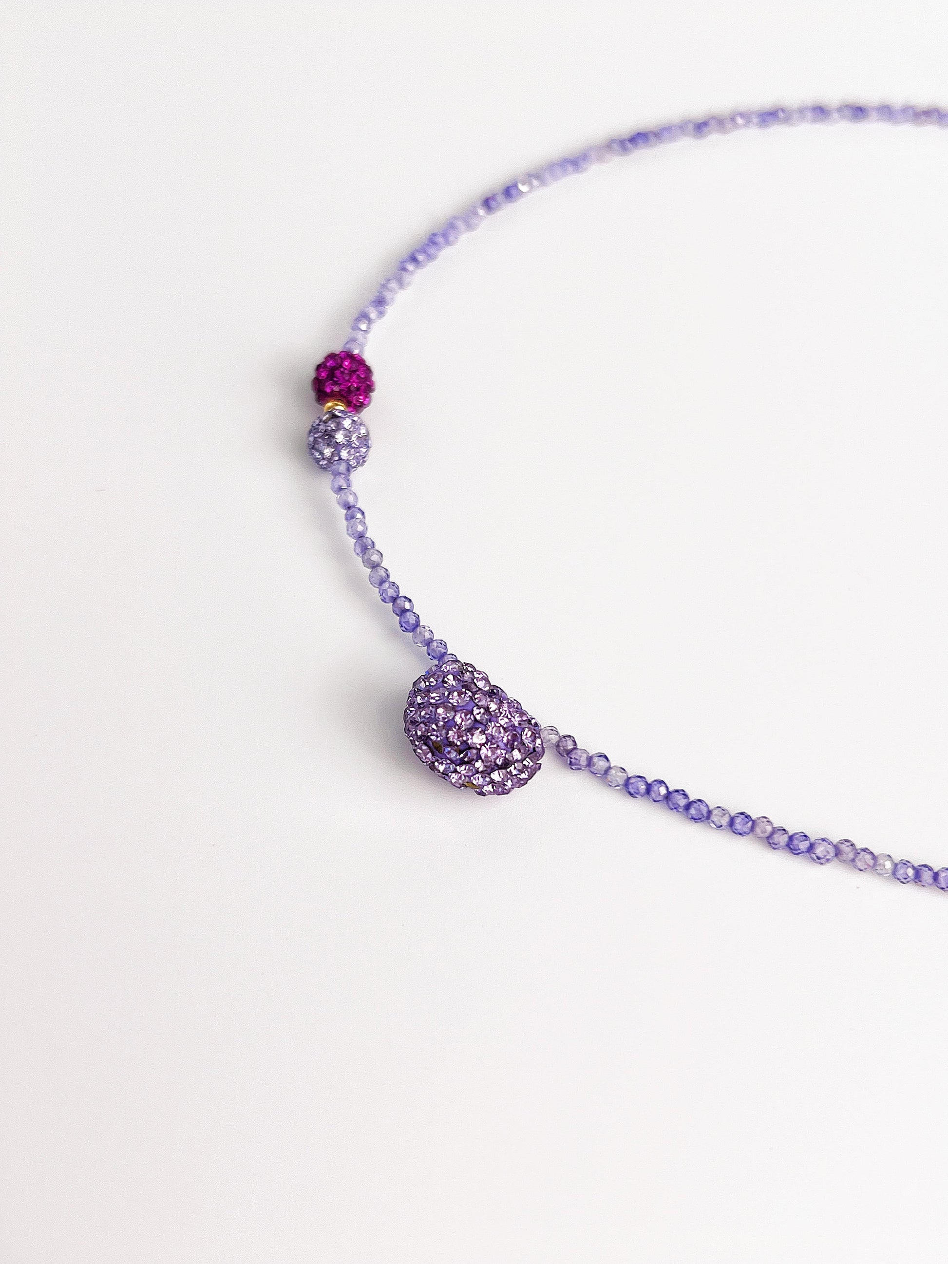 Purple Crushed Crystal Heart Pendant Necklace