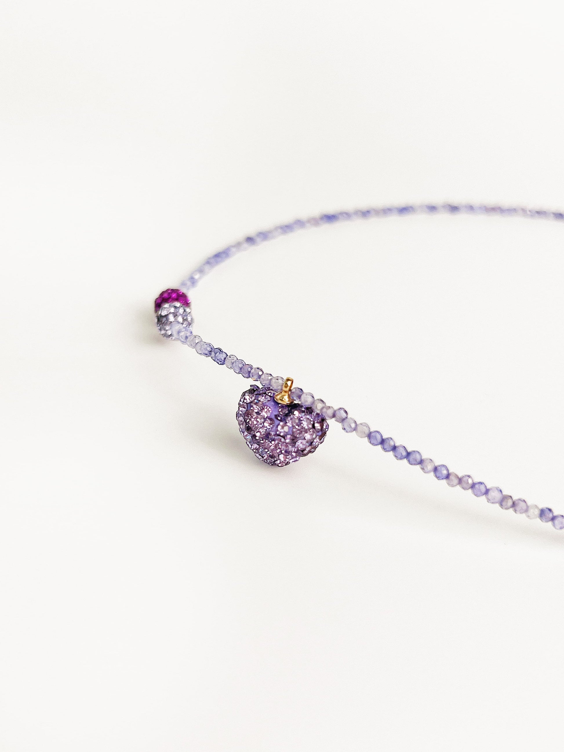 Purple Crushed Crystal Heart Pendant Necklace