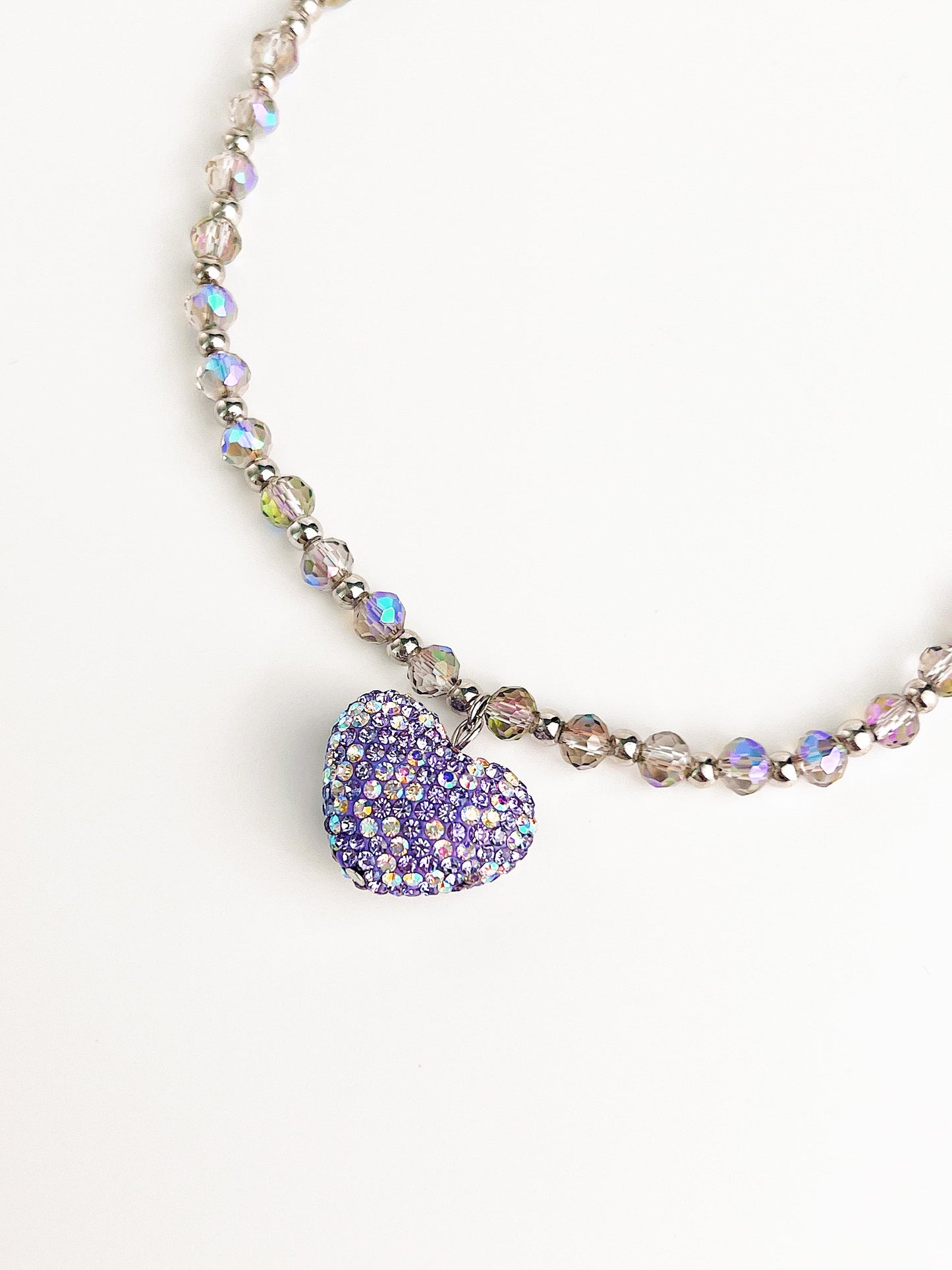 Large Purple Crushed Heart Pendant Necklace