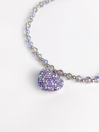 Large Purple Crushed Heart Pendant Necklace