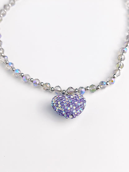 Large Purple Crushed Heart Pendant Necklace