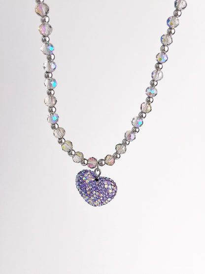 Large Purple Crushed Heart Pendant Necklace