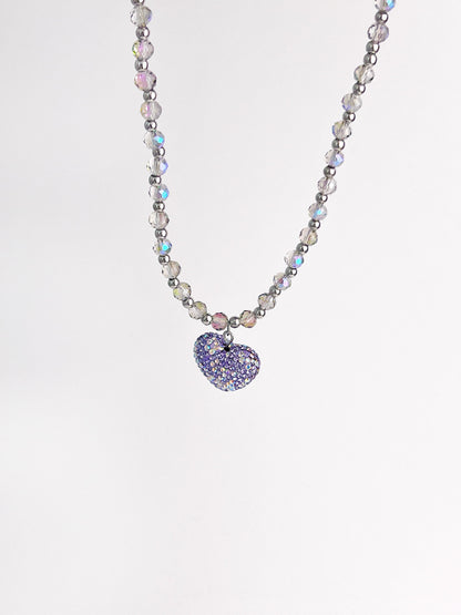 Large Purple Crushed Heart Pendant Necklace