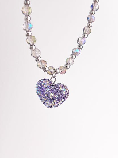 Large Purple Crushed Heart Pendant Necklace