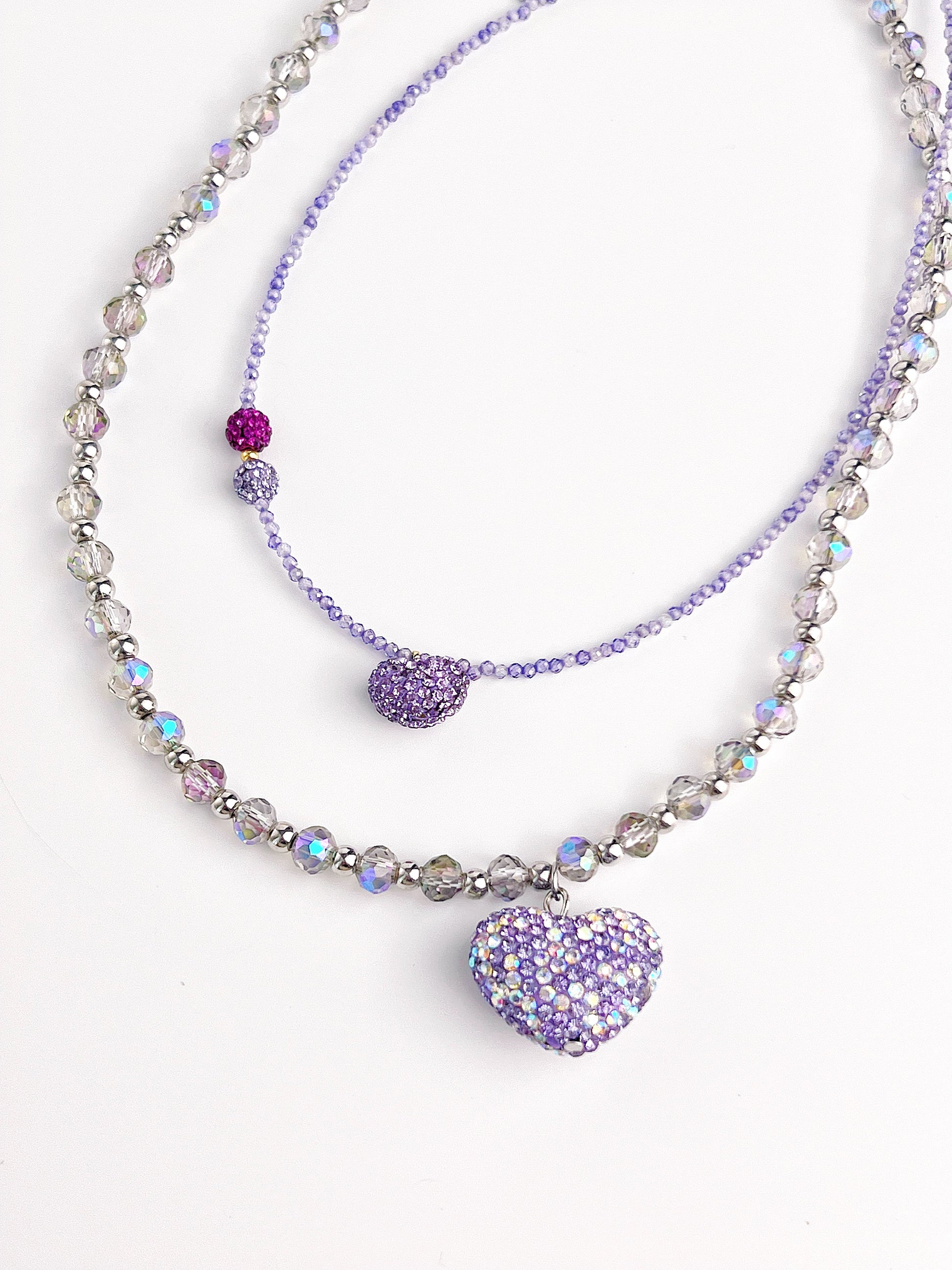 Purple Crushed Crystal Heart Pendant Necklace