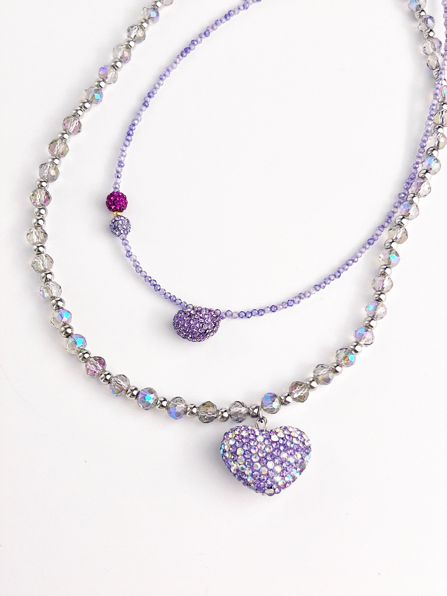 Large Purple Crushed Heart Pendant Necklace