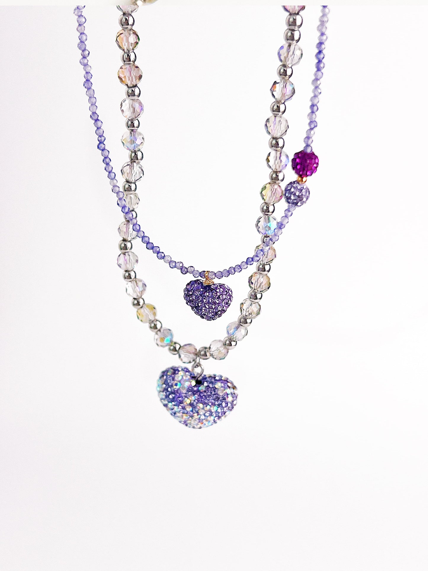 Purple Crushed Crystal Heart Pendant Necklace