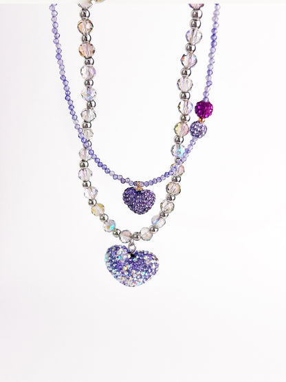 Purple Crushed Crystal Heart Pendant Necklace