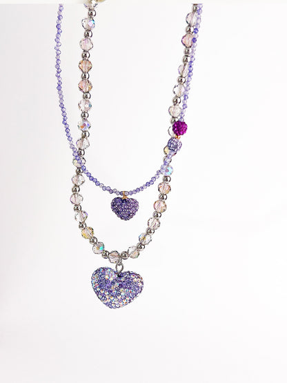 Large Purple Crushed Heart Pendant Necklace