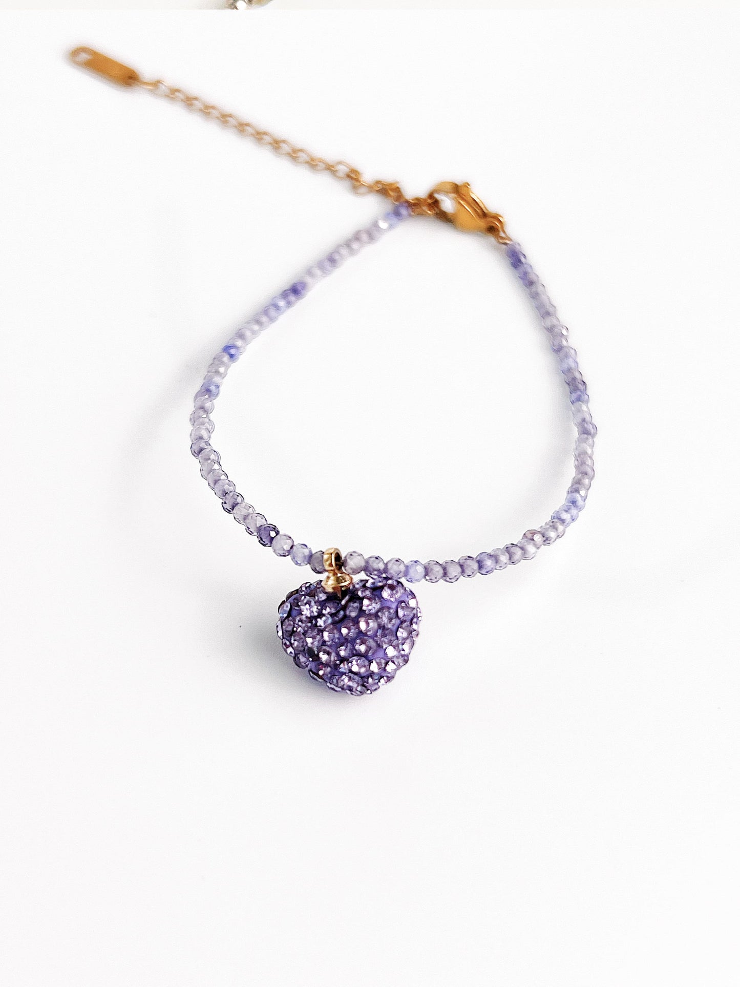 Purple Crushed Crystal Heart Pendant Bracelet