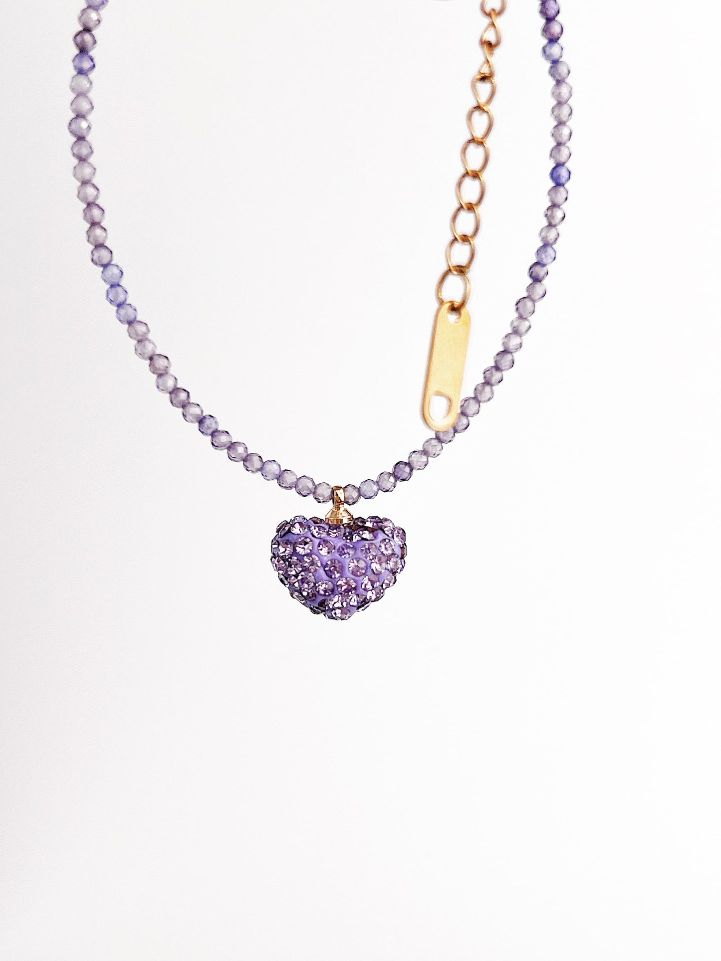 Purple Crushed Crystal Heart Pendant Bracelet