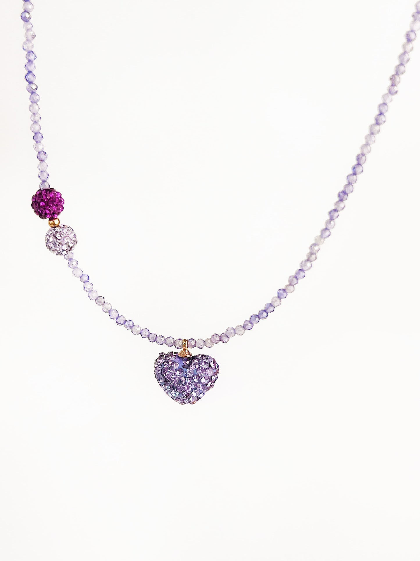 Purple Crushed Crystal Heart Pendant Necklace