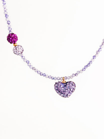 Purple Crushed Crystal Heart Pendant Necklace