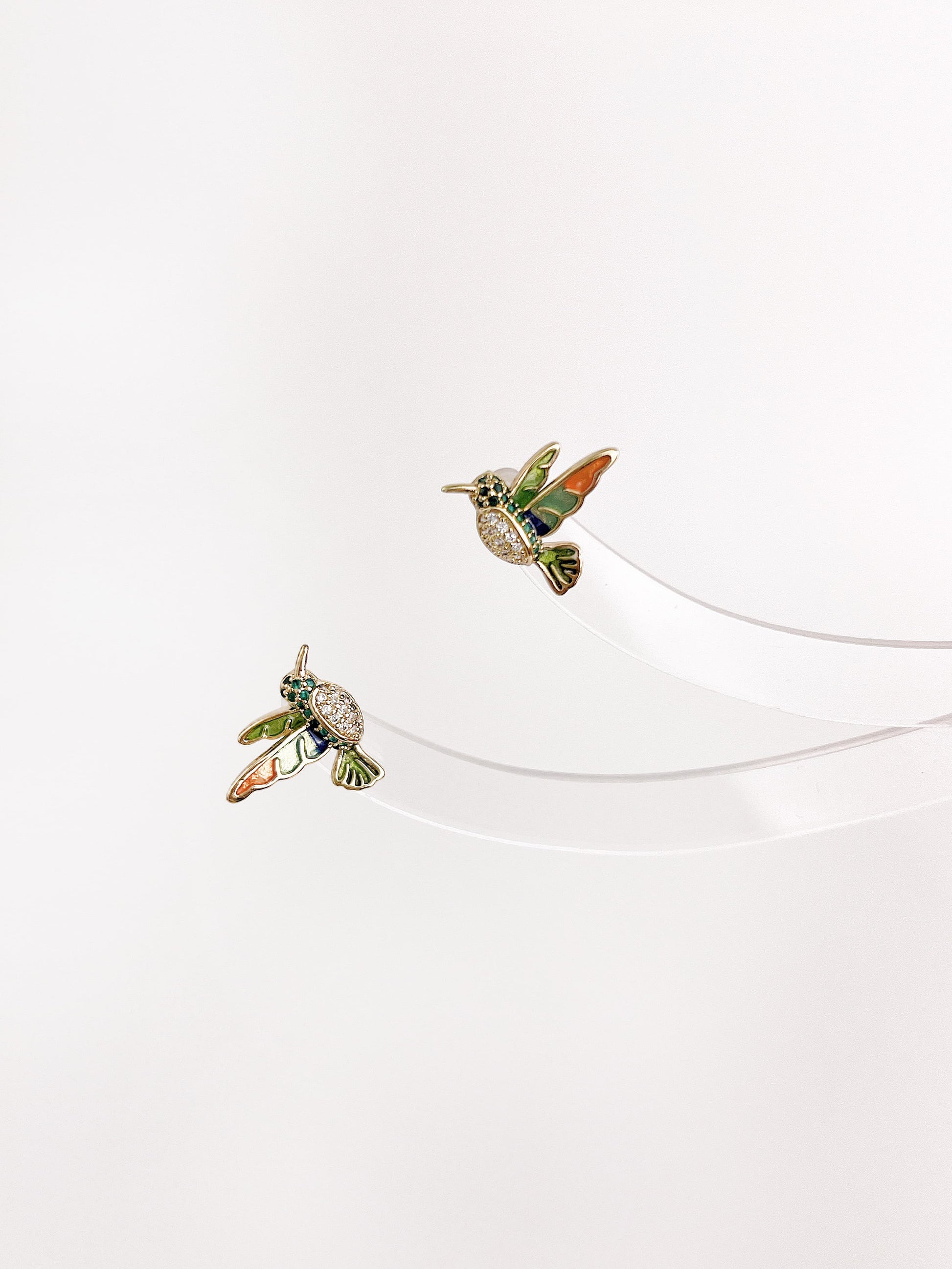 Vintage Zircon Drip Glaze Hummingbird Earrings