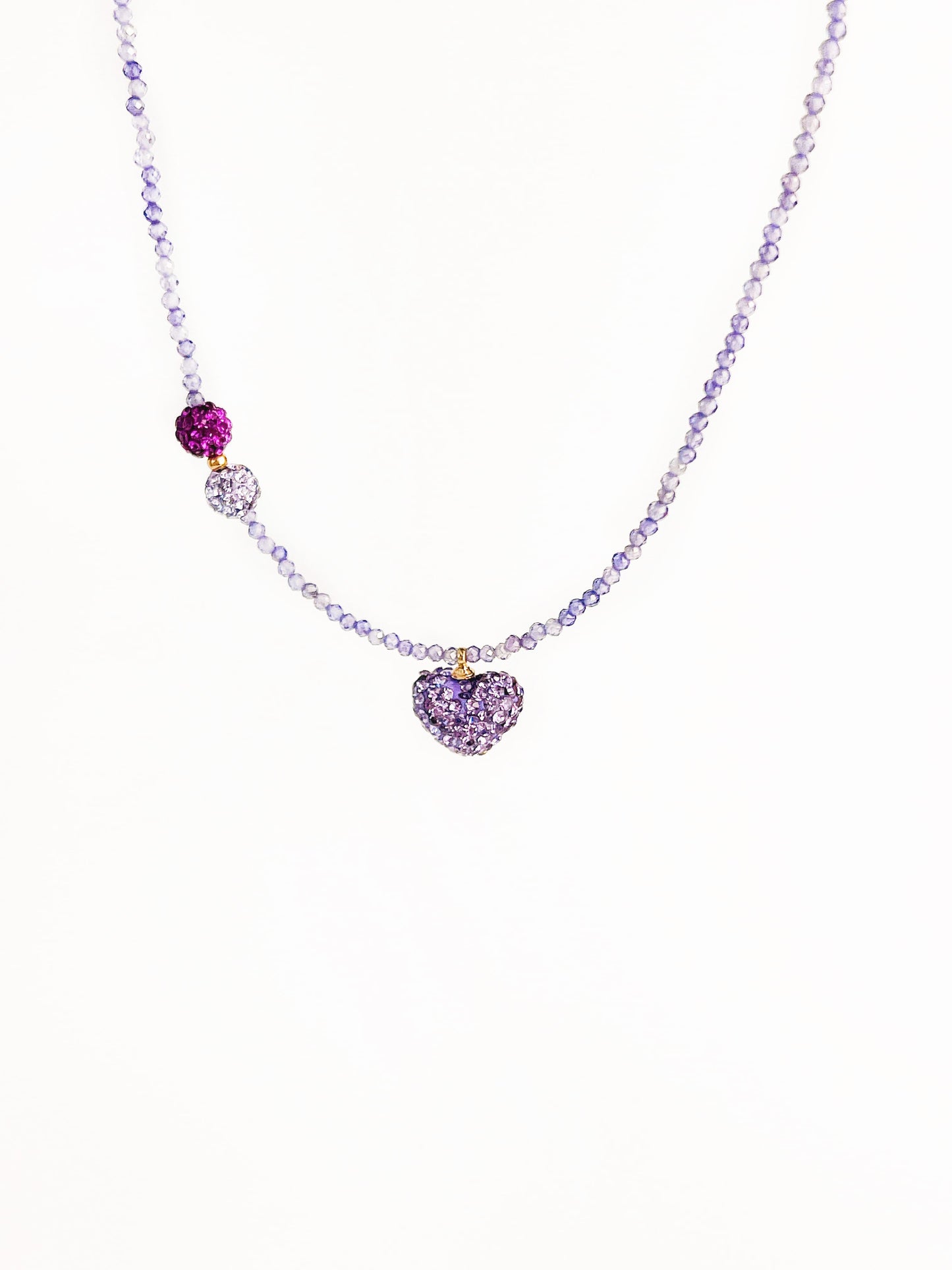 Purple Crushed Crystal Heart Pendant Necklace