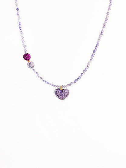 Purple Crushed Crystal Heart Pendant Necklace