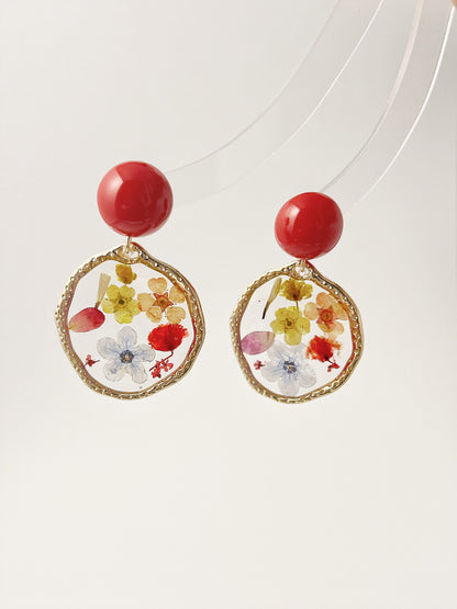 Spring Garden Vintage Dried Flower Resin Earrings