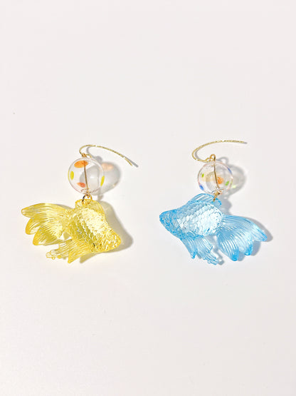 Glass Goldfish Asymmetrical Earrings