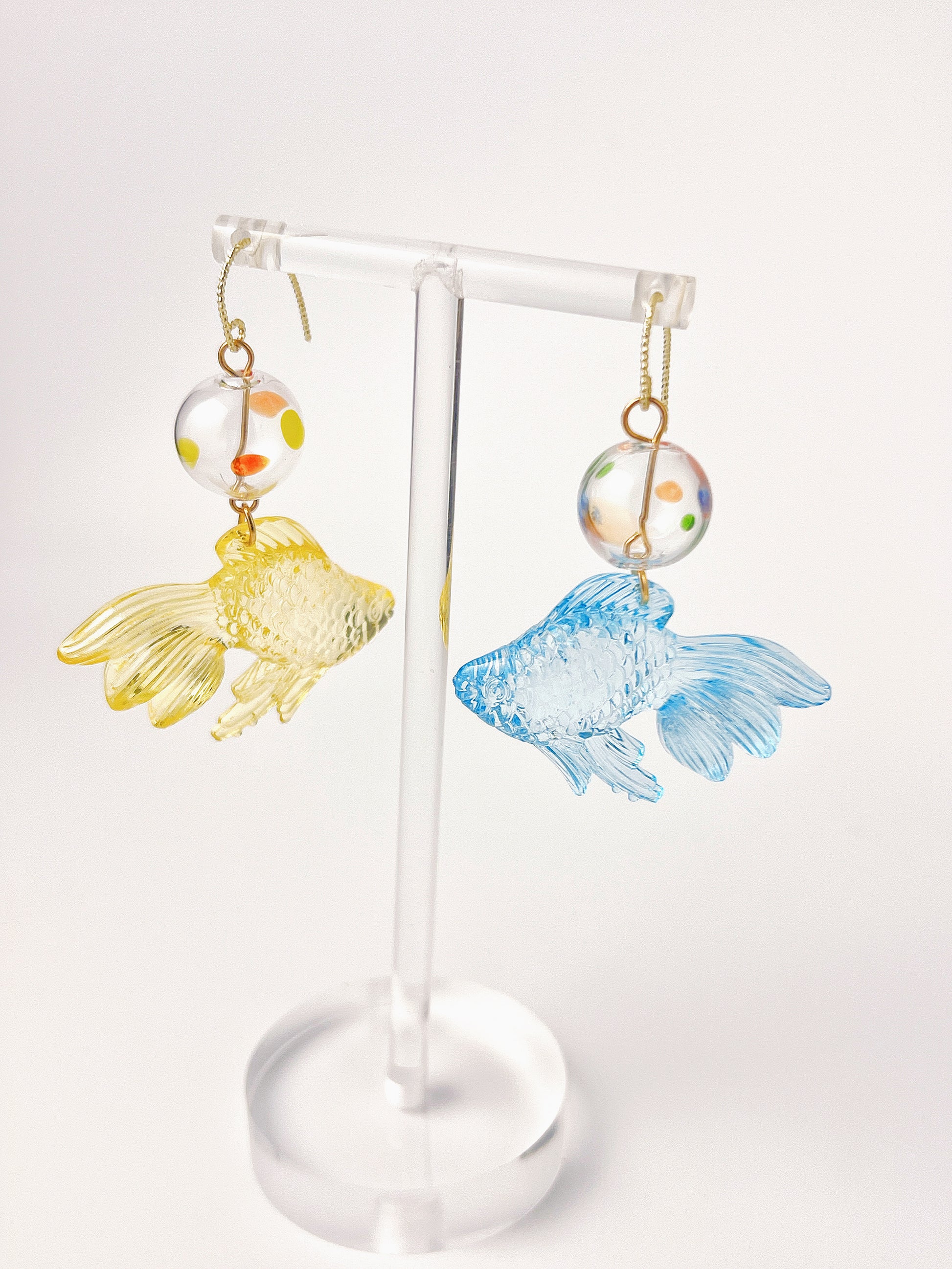 Glass Goldfish Asymmetrical Earrings