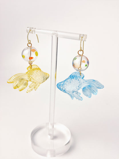 Glass Goldfish Asymmetrical Earrings