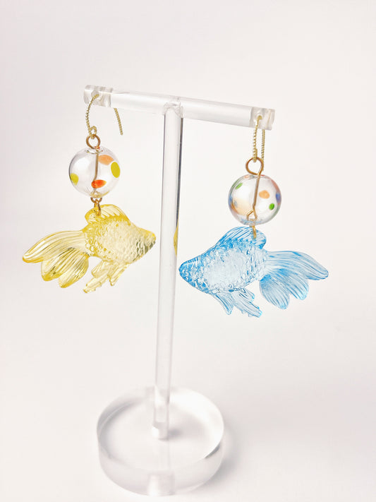 Glass Goldfish Asymmetrical Earrings