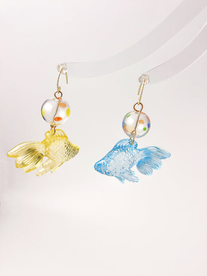 Glass Goldfish Asymmetrical Earrings