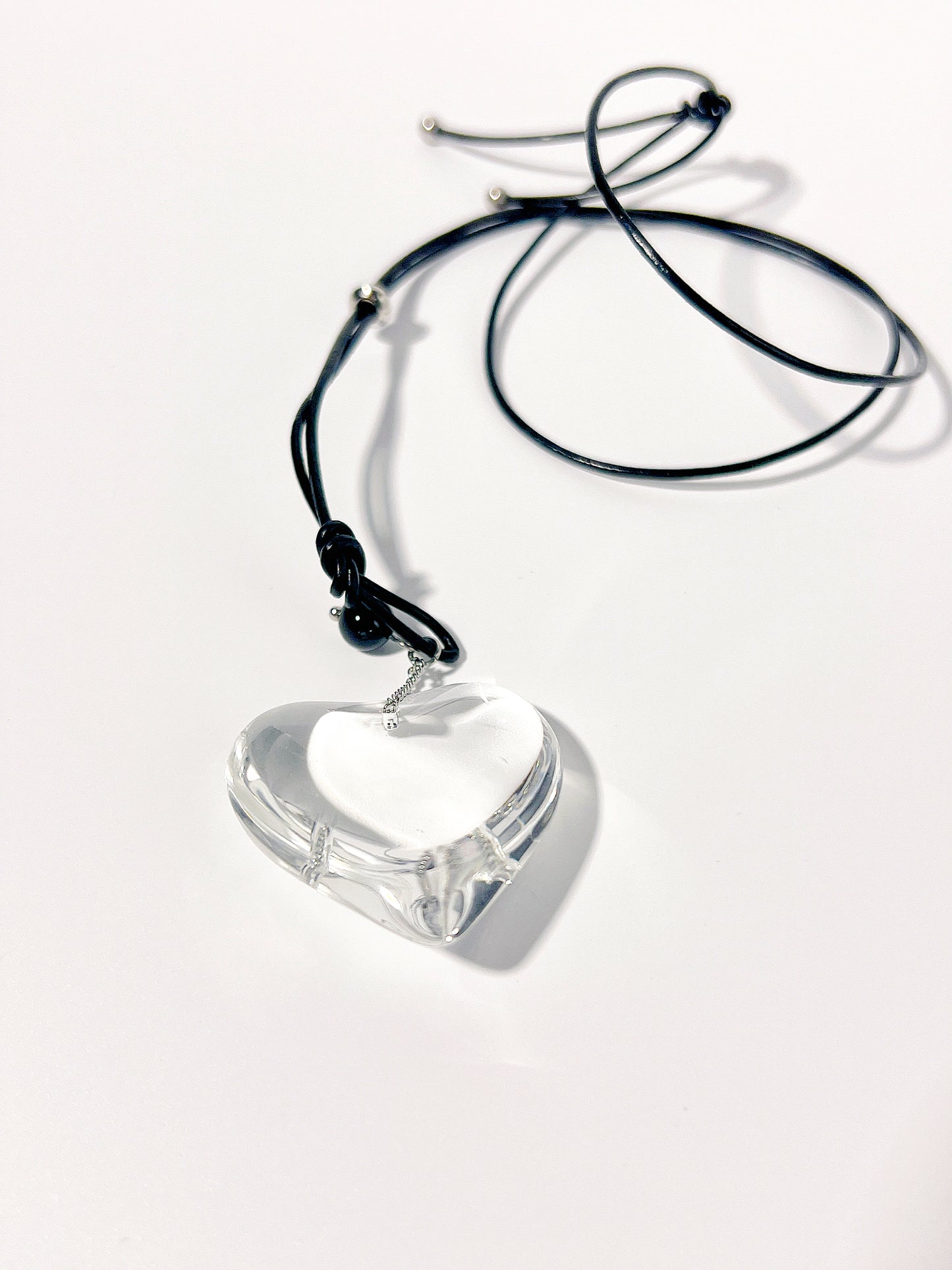 Transparent Heart Necklace with Leather Cord