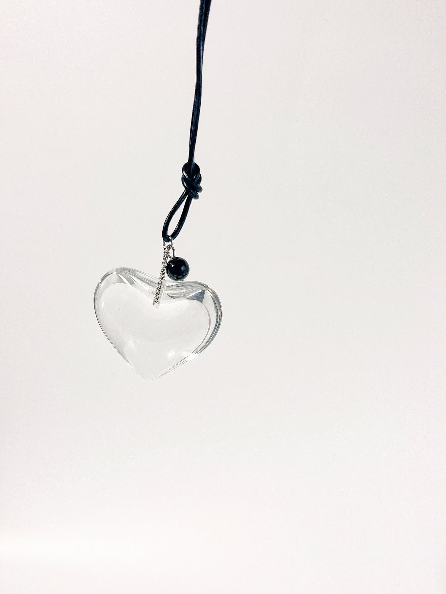 Transparent Heart Necklace with Leather Cord