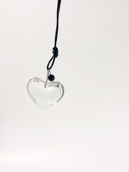 Transparent Heart Necklace with Leather Cord