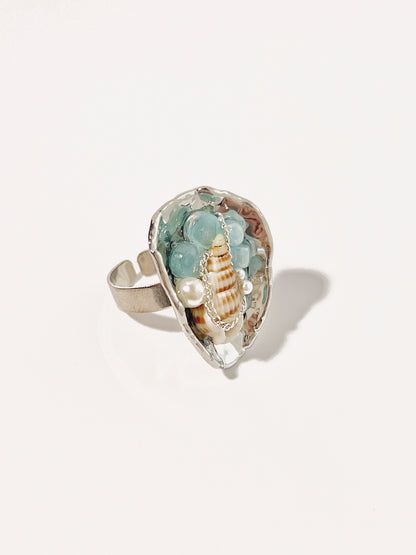 Vintage Beach Natural Aquamarine Shell Ring