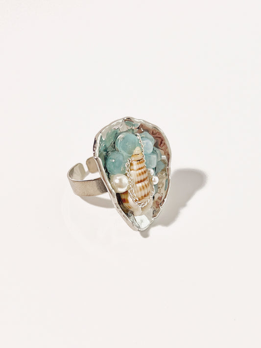 Vintage Beach Natural Aquamarine Shell Ring