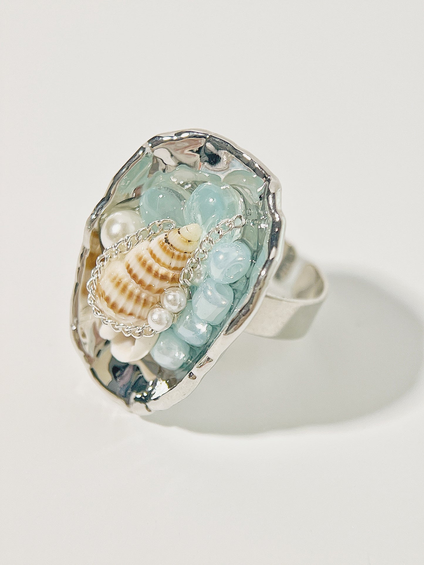 Vintage Beach Natural Aquamarine Shell Ring