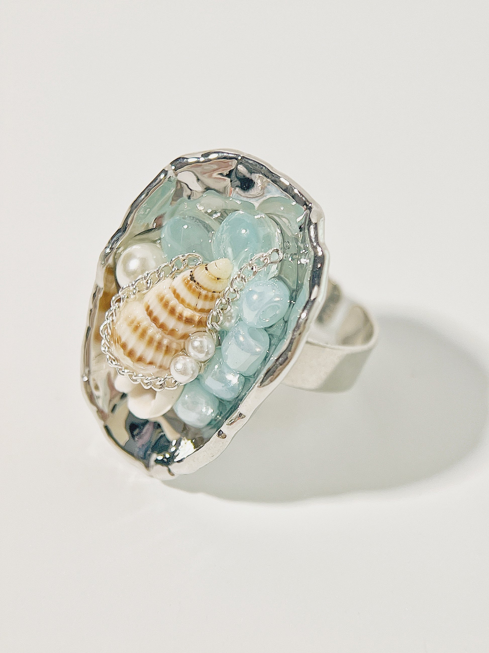 Vintage Beach Natural Aquamarine Shell Ring