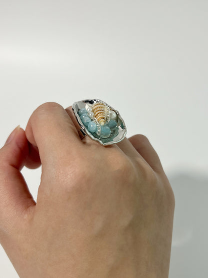 Vintage Beach Natural Aquamarine Shell Ring