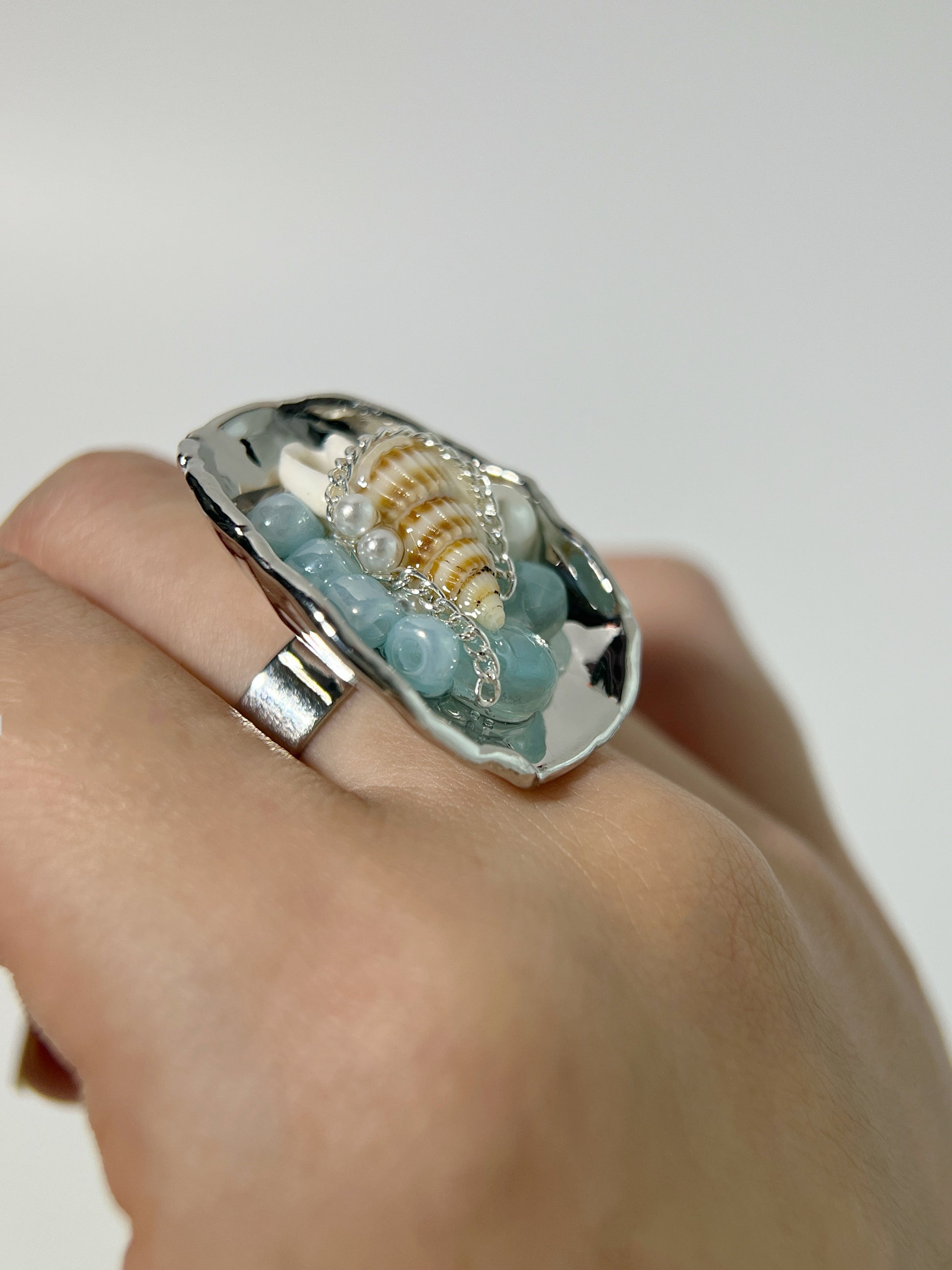 Vintage Beach Natural Aquamarine Shell Ring