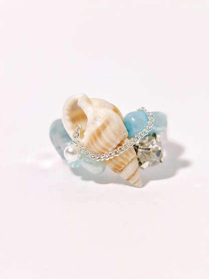 Vintage Beach Natural Aquamarine Shell Ring