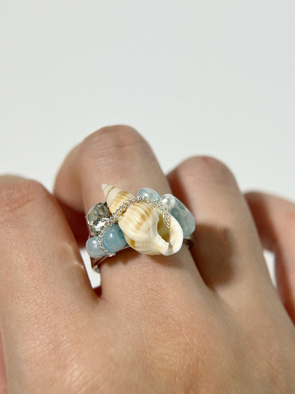 Vintage Beach Natural Aquamarine Shell Ring