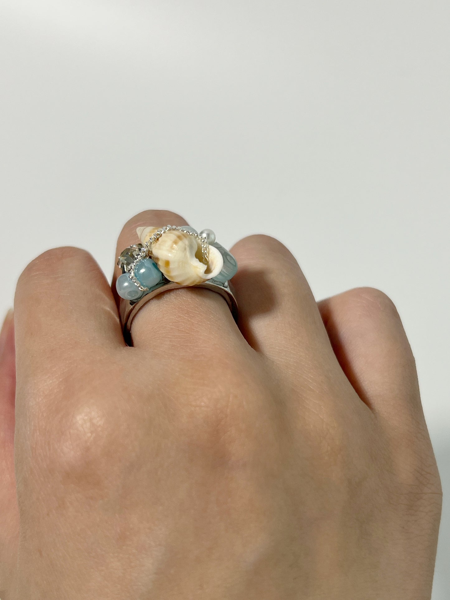 Vintage Beach Natural Aquamarine Shell Ring