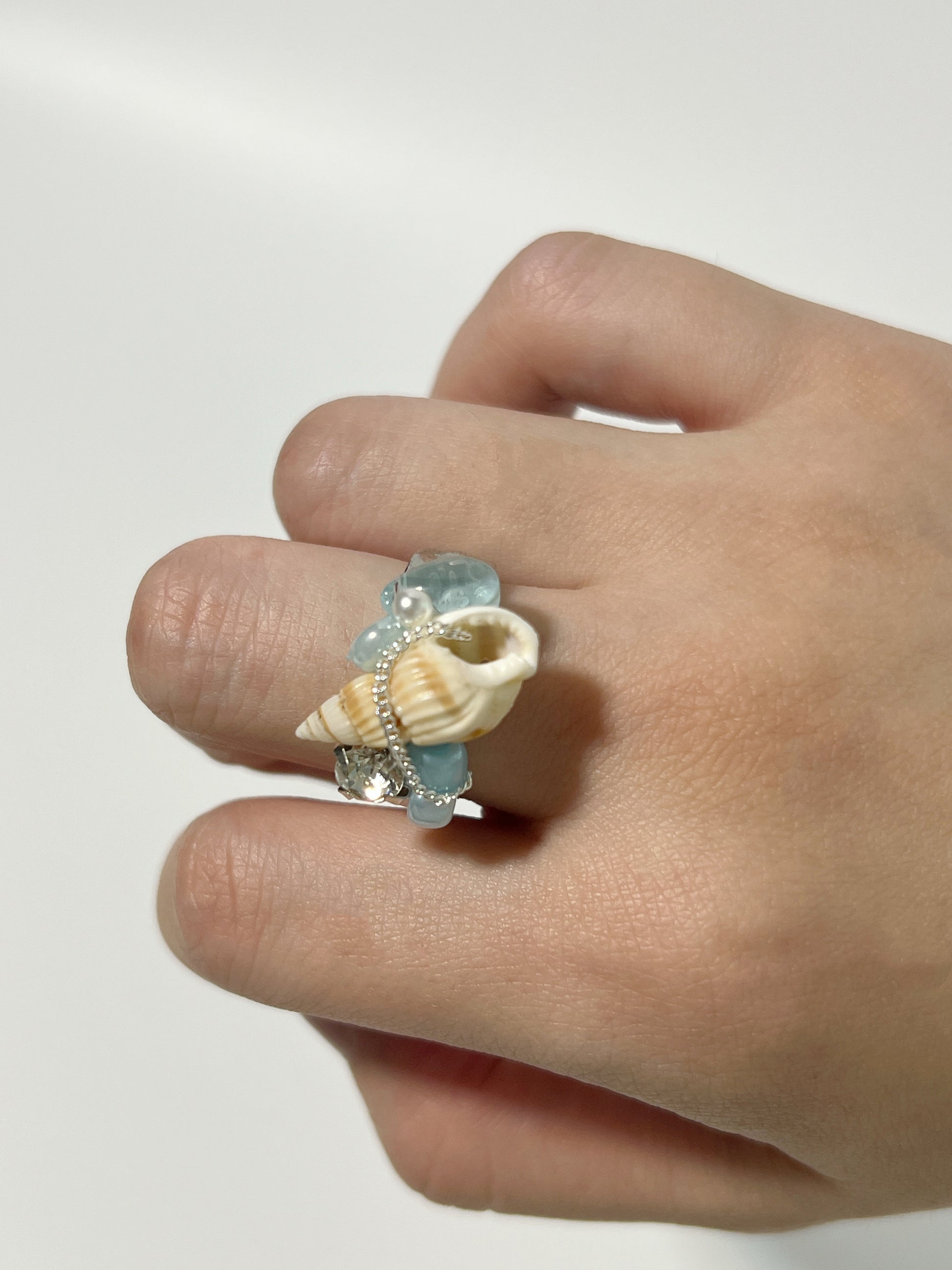 Vintage Beach Natural Aquamarine Shell Ring