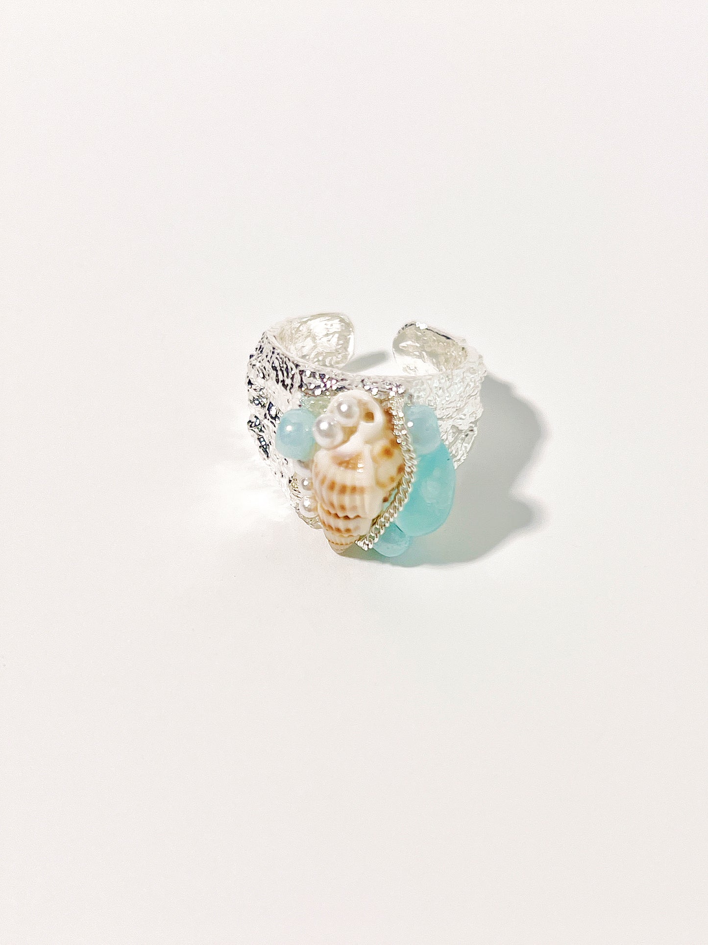 Vintage Beach Natural Aquamarine Shell Ring