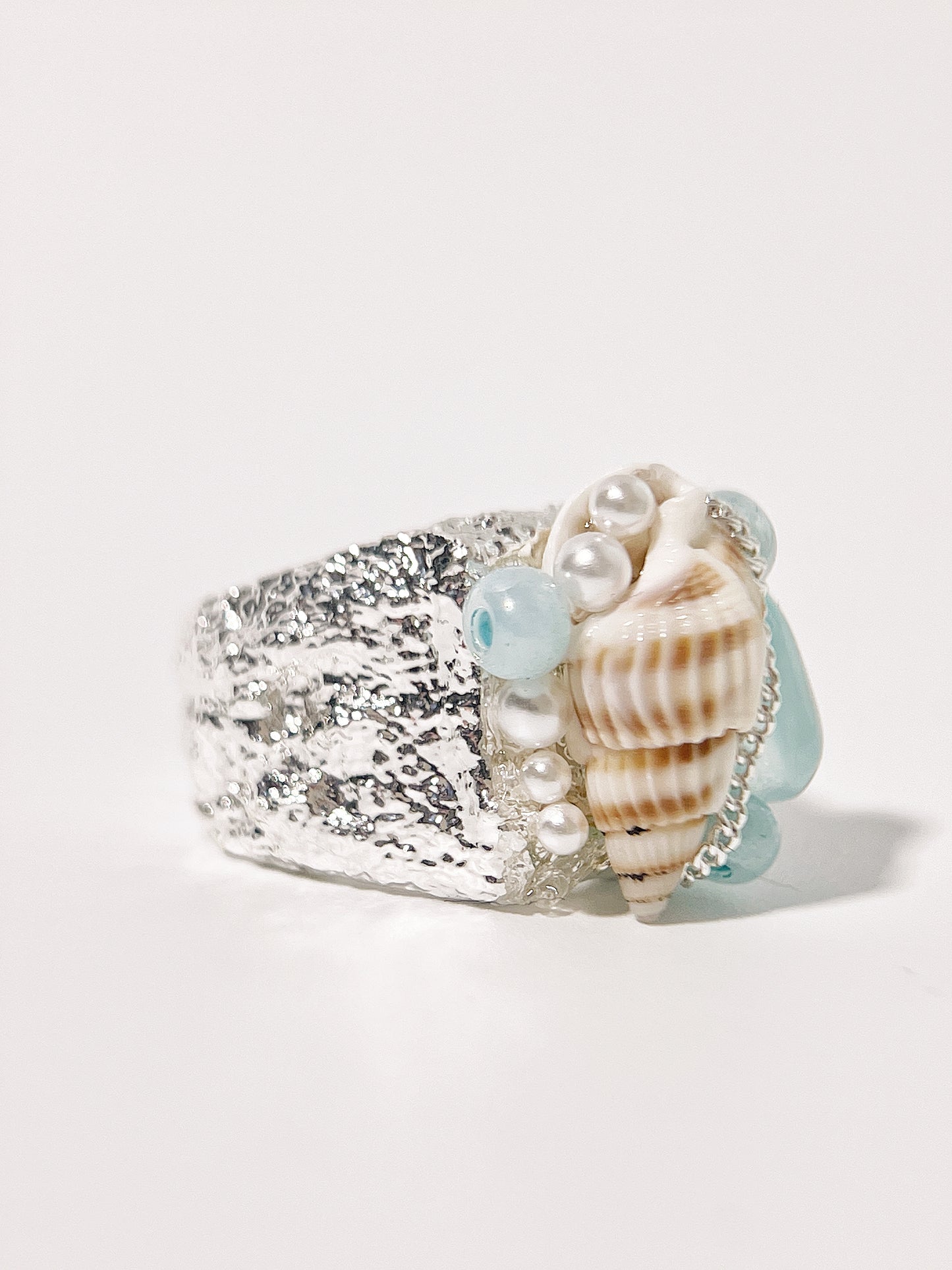 Vintage Beach Natural Aquamarine Shell Ring