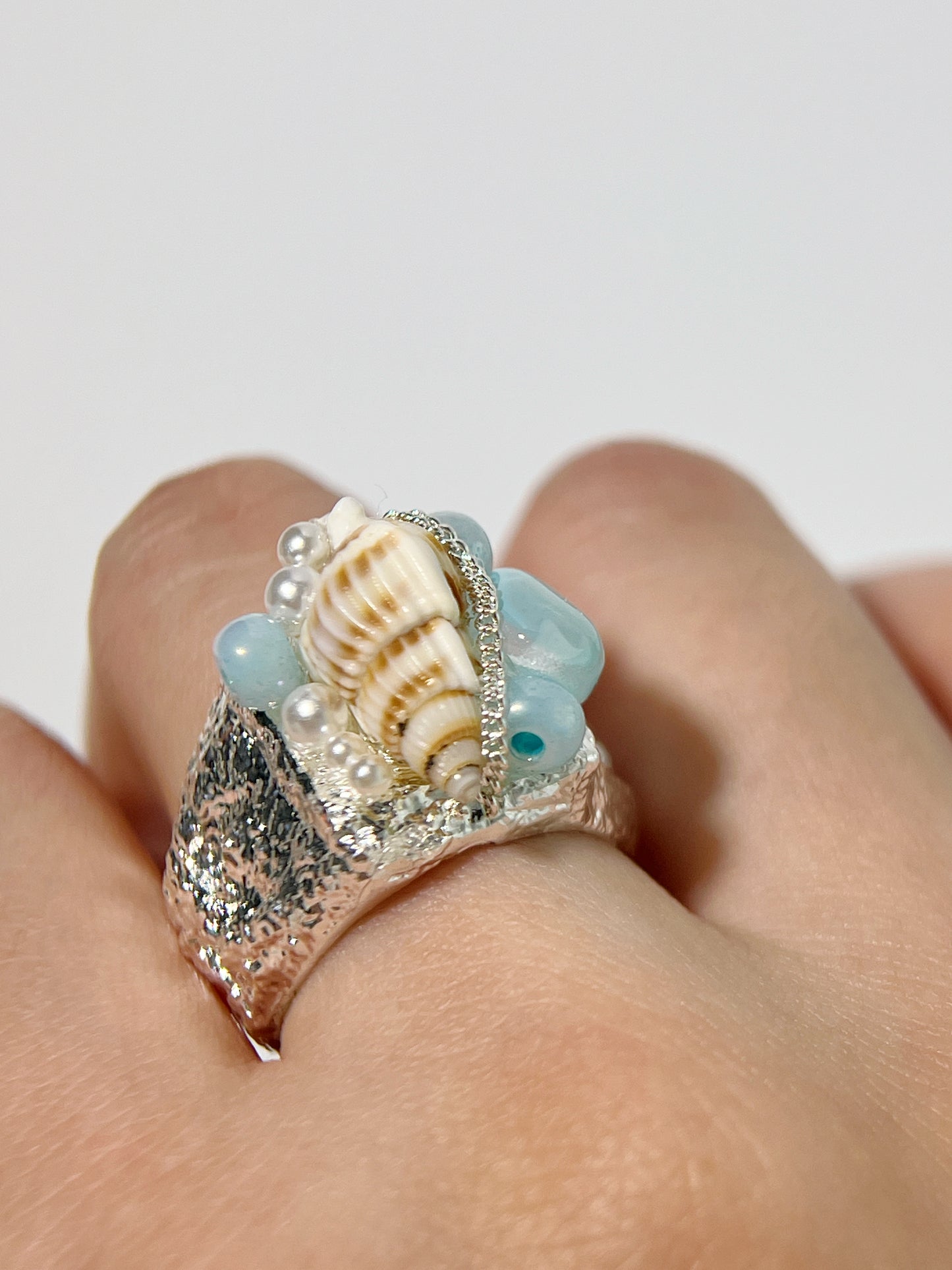 Vintage Beach Natural Aquamarine Shell Ring