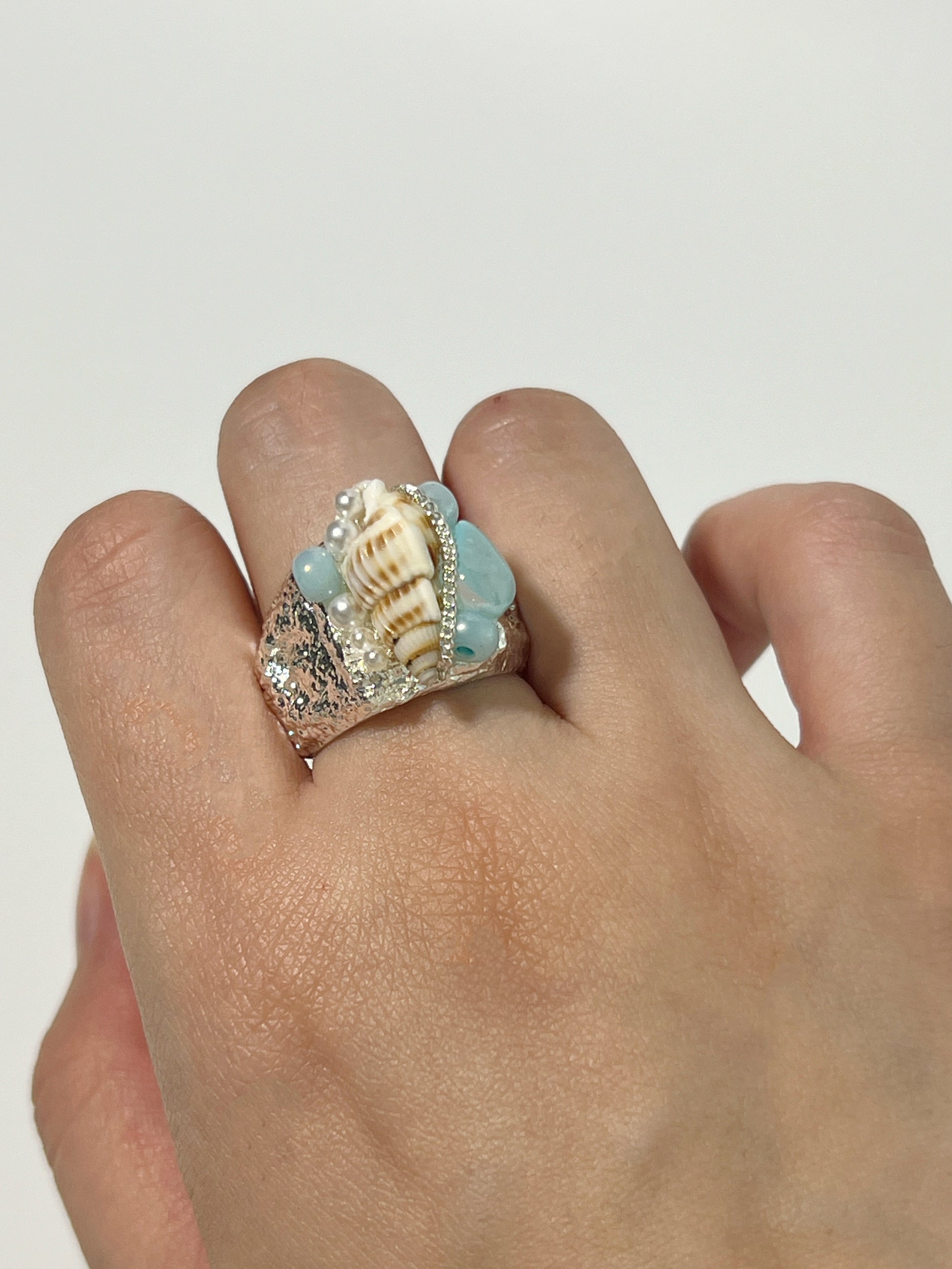 Vintage Beach Natural Aquamarine Shell Ring