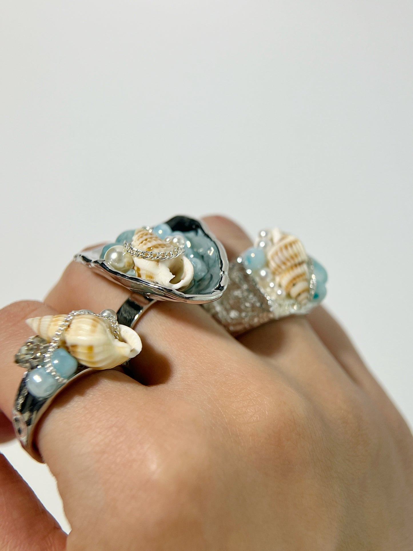 Vintage Beach Natural Aquamarine Shell Ring