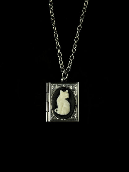 Cat and Book Openable Necklace