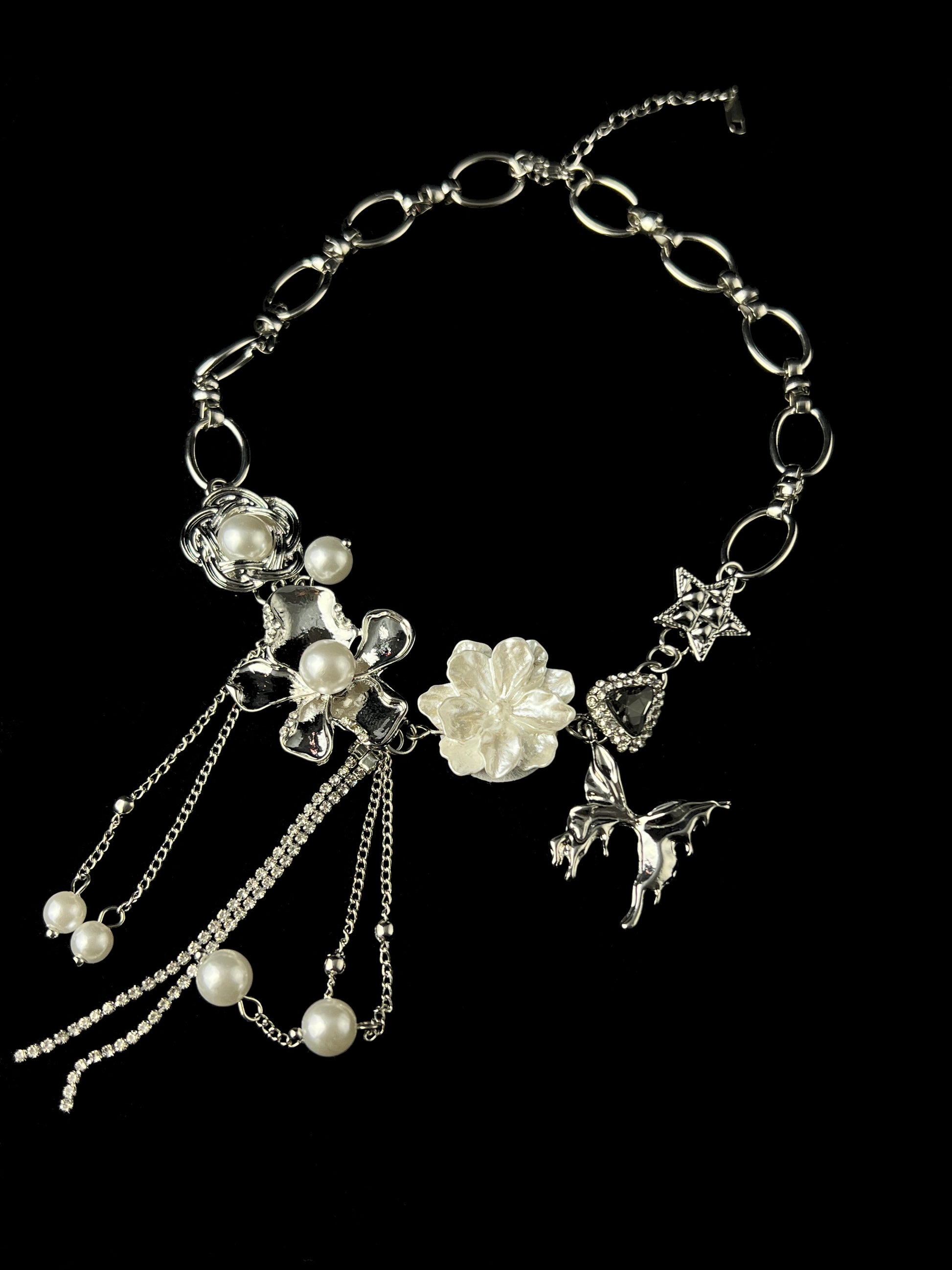 Butterfly Flower Pearl Tassel Necklace